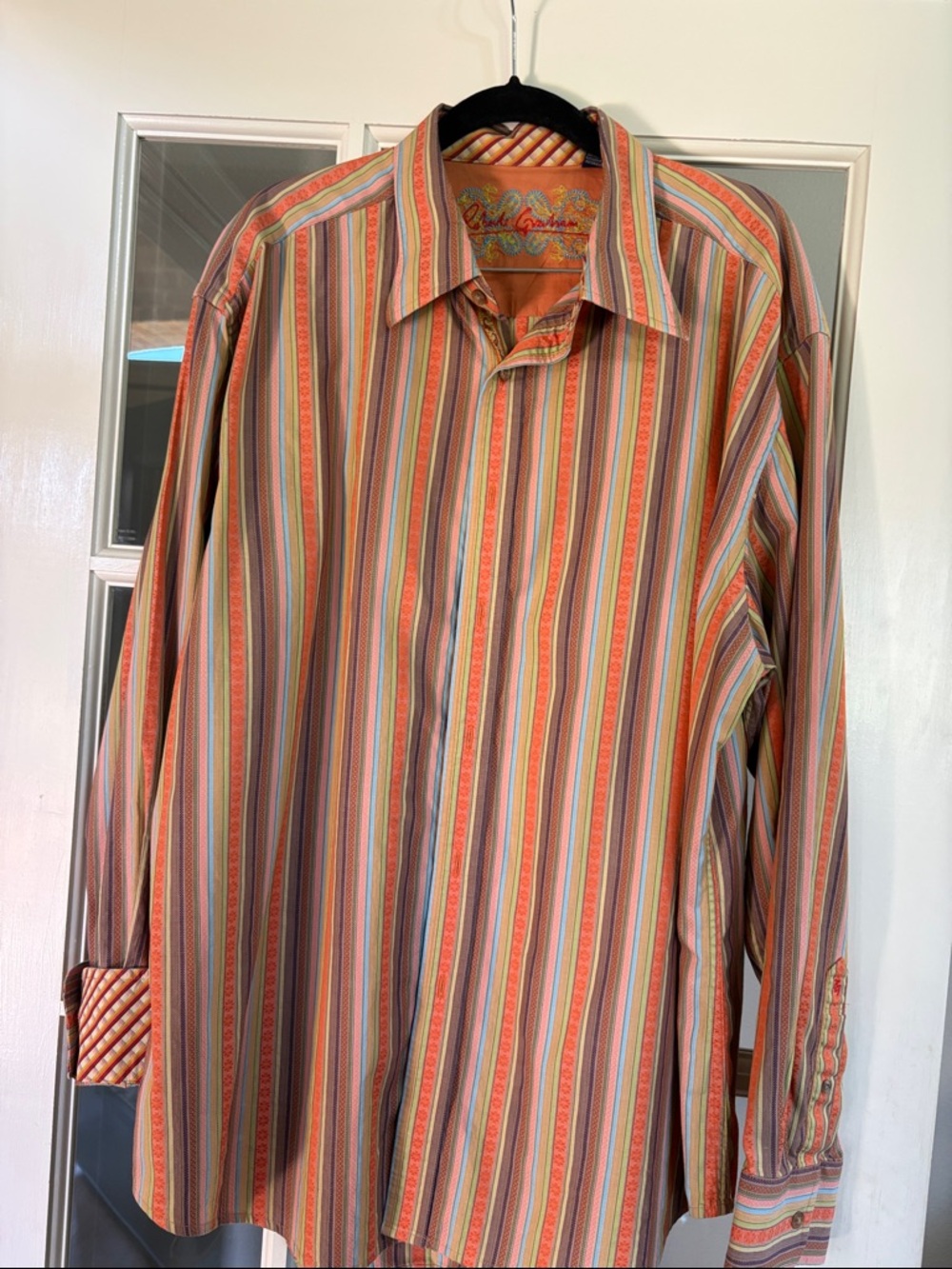 Robert Graham Men's Multicolor Striped  Shirt with Contrast Flip Cuffs
